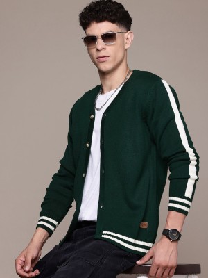 Roadster Colorblock V Neck Casual Men Green Sweater