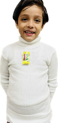 Brothers MBO Striped High Neck Casual Baby Boys & Baby Girls White Sweater