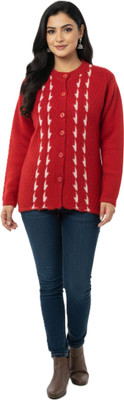 Kriti Striped Round Neck Casual Women Red Sweater