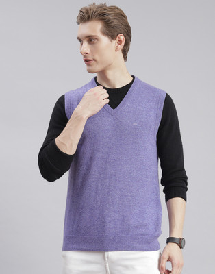 MONTE CARLO Solid Round Neck Casual Men Purple Sweater