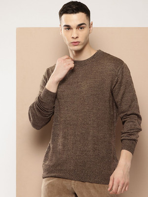 INVICTUS Solid Round Neck Casual Men Brown Sweater