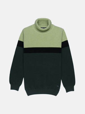 Status Quo Colorblock Turtle Neck Casual Boys Green Sweater