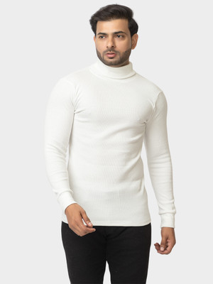 GEE 5 Solid Turtle Neck Casual Men White Sweater