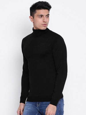 Savita Megamart Solid High Neck Casual Men Black Sweater