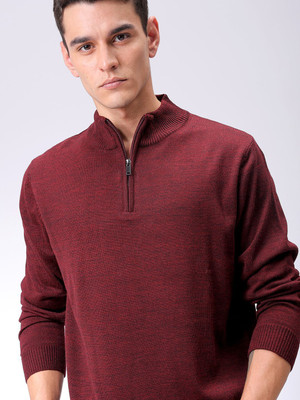 The Indian Garage Co. Solid High Neck Casual Men Maroon Sweater