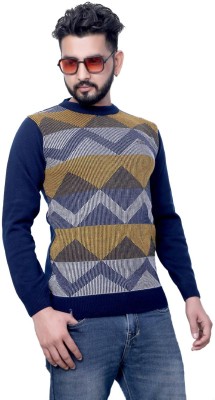 Sunway Geometric Print Round Neck Casual Men Multicolor Sweater