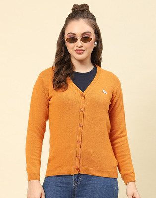 MONTE CARLO Solid V Neck Casual Women Orange Sweater