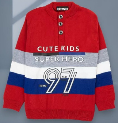 GTwo Colorblock Round Neck Casual Boys Red, Multicolor Sweater