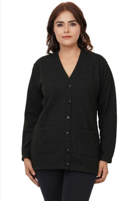 urban rock Self Design V Neck Casual Women Black Sweater