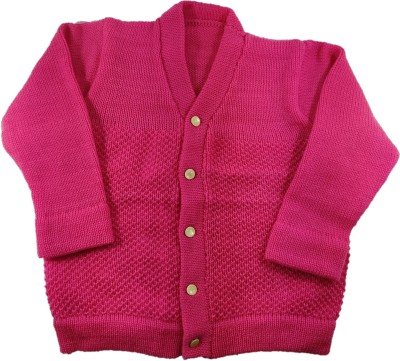 shahane&sons Self Design V Neck Casual Baby Boys & Baby Girls Pink Sweater