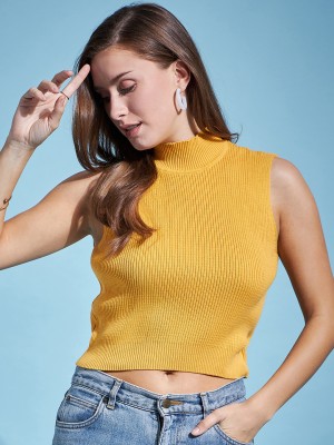 98 Degree North Self Design Turtle Neck Casual Women Yellow Sweater