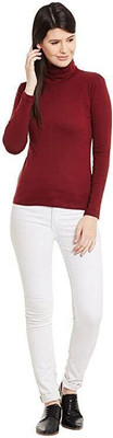 Gulika Solid High Neck Casual Women Maroon Sweater