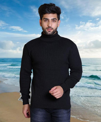 jorden4u Solid Turtle Neck Casual Men Black Sweater