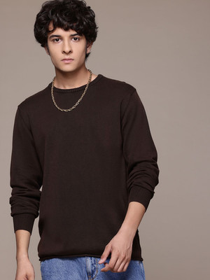 Roadster Solid Round Neck Casual Men Brown Sweater