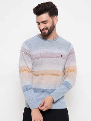 DUKE Striped Round Neck Casual Men Grey, Blue Sweater