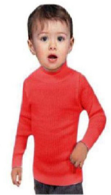 Kolva Solid High Neck Casual Boys & Girls Red Sweater