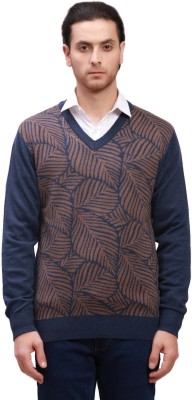 COLORPLUS Woven V Neck Casual Men Blue, Yellow Sweater