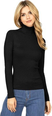 Talgo Striped High Neck Casual Women Black Sweater