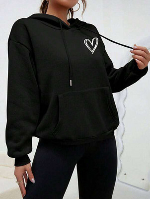 HELL BOUND Printed Hooded Neck Casual Women Black Sweater