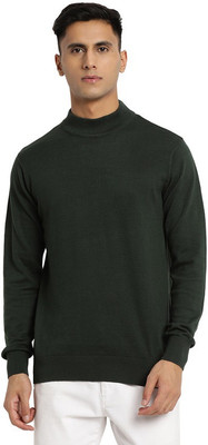 TURTLE Solid High Neck Casual Men Dark Green Sweater