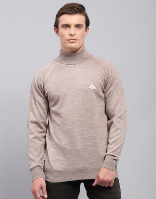 MONTE CARLO Solid Turtle Neck Casual Men Beige Sweater
