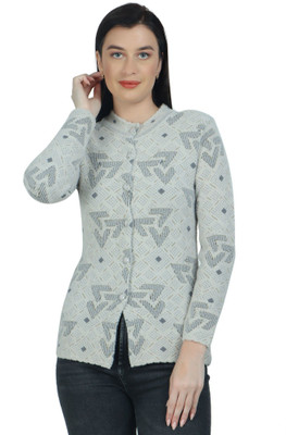 HITTIKA Self Design V Neck Casual Women Grey Sweater
