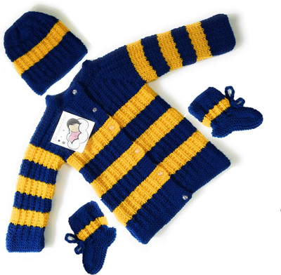 The Comfort Closet Woven Round Neck Casual Baby Boys & Baby Girls Blue Sweater