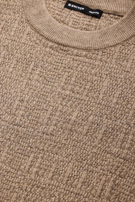Snitch Self Design Round Neck Casual Men Beige Sweater