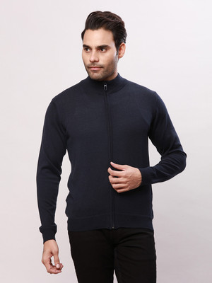 Raymond Solid Collared Neck Casual Men Blue Sweater
