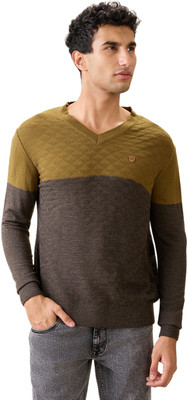 Raymond Colorblock V Neck Formal Men Dark Green Sweater