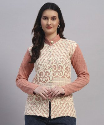 MOD YOUNG Self Design Round Neck Casual Women Pink Sweater