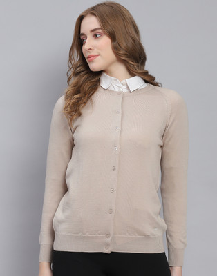 MONTE CARLO Solid Round Neck Casual Women Beige Sweater
