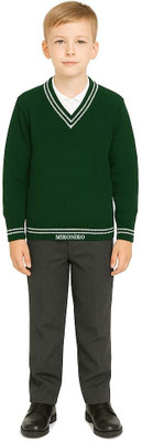 MIKONIKO Striped V Neck Formal Boys & Girls Green Sweater