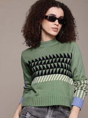 Roadster Self Design Round Neck Casual Women Multicolor Sweater