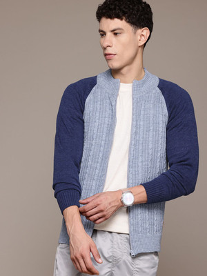 Roadster Colorblock High Neck Casual Men Blue Sweater