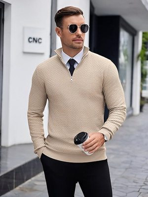 TYSORT Self Design Turtle Neck Casual Men Beige Sweater