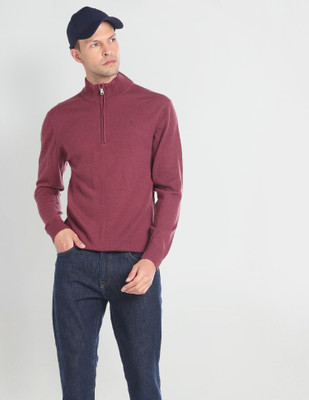 ARROW Solid Turtle Neck Casual Men Red Sweater