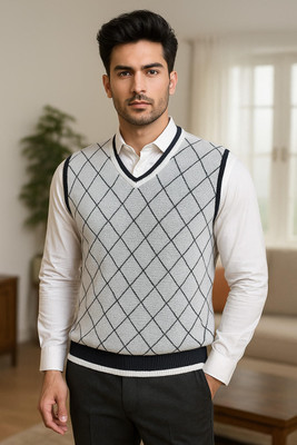 LUFEEP Checkered V Neck Casual Men Multicolor Sweater