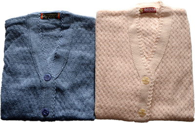 Shunit creation Self Design V Neck Lounge Wear Women Grey Sweater