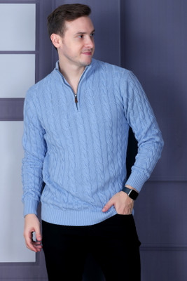 DZANT Solid Turtle Neck Casual Men Light Blue Sweater