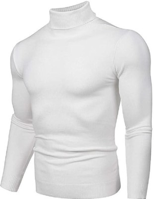 Starvy Solid High Neck Casual Men White Sweater