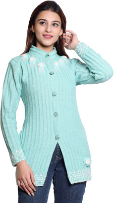 speed line hosiery Self Design Mandarin Neck Casual Women Light Blue Sweater