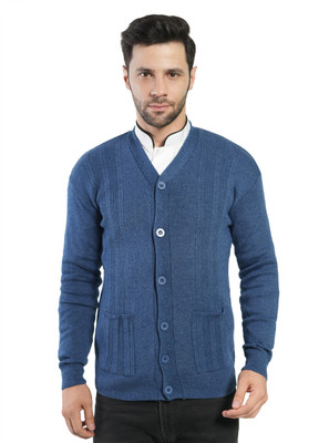 Life and style Self Design V Neck Casual Men Blue Sweater