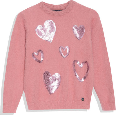 Allen Solly Self Design Round Neck Casual Girls Pink Sweater