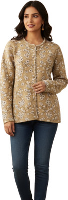 I Bar Floral Print Round Neck Casual Women Beige Sweater