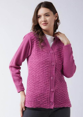 Sanzzy Solid V Neck Casual Women Purple Sweater