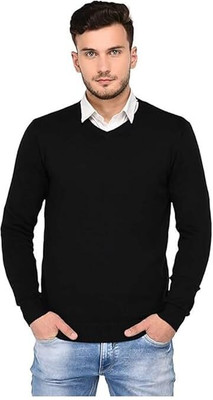 ZAKOD Solid V Neck Casual Men Black Sweater