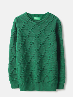 United Colors of Benetton Printed Round Neck Casual Baby Boys Dark Green Sweater