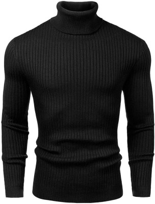 Pachirisu Solid High Neck Casual Men Black, Red Sweater