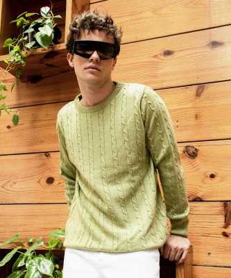 CAMPUS SUTRA Self Design Round Neck Casual Men Green Sweater